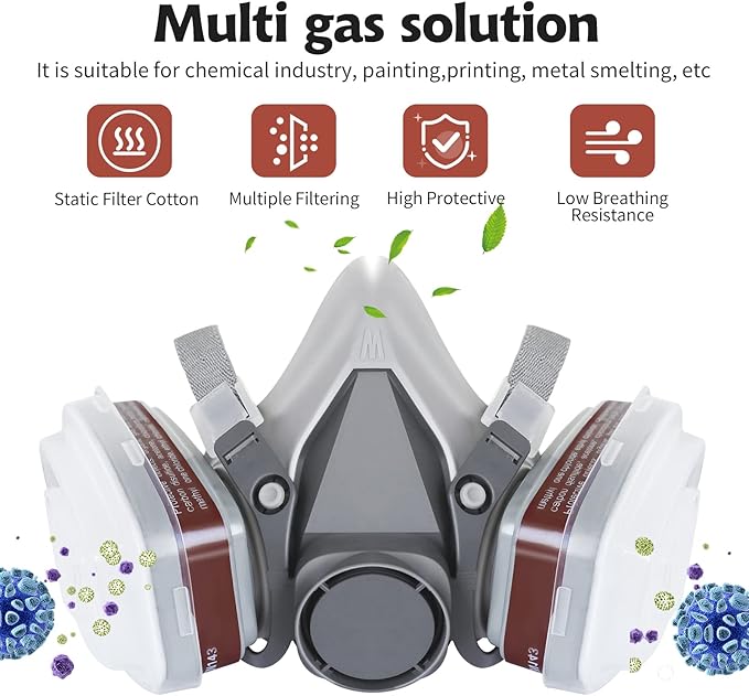 Reusable Respirator Mask - Respirator Mask with Filters, Dust Mask for Spray Paint Chemicals Epoxy Resin