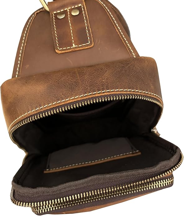 Genuine Leather Sling Bag for Men Women Backpack Chest Shoulder Satchel Crossbody Bags Casual Outdoor Daypack