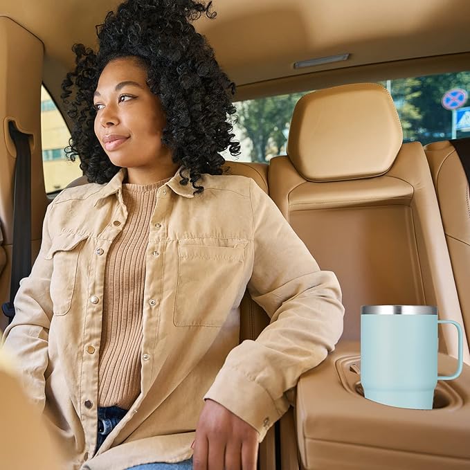 VEGOND 20 oz Tumbler Bulk with Handle Lid and Straw, Stainless Steel Insulated Travel Coffee Mug Set, Spill Proof Double Wall Metal Tumblers Cups, Mint Green 6 Pack