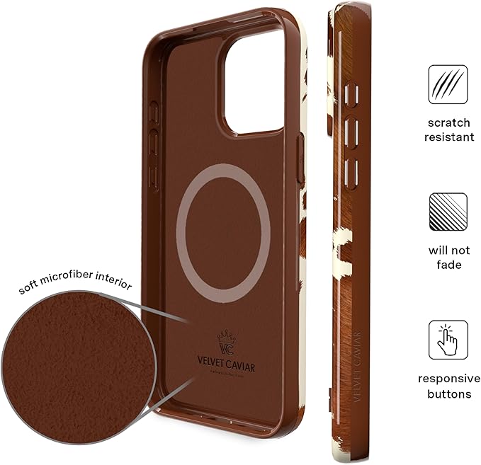 VELVET CAVIAR for iPhone 15 Pro Max Case Western - Compatible with MagSafe - 10ft Drop Tested - Cocoa Cow Print