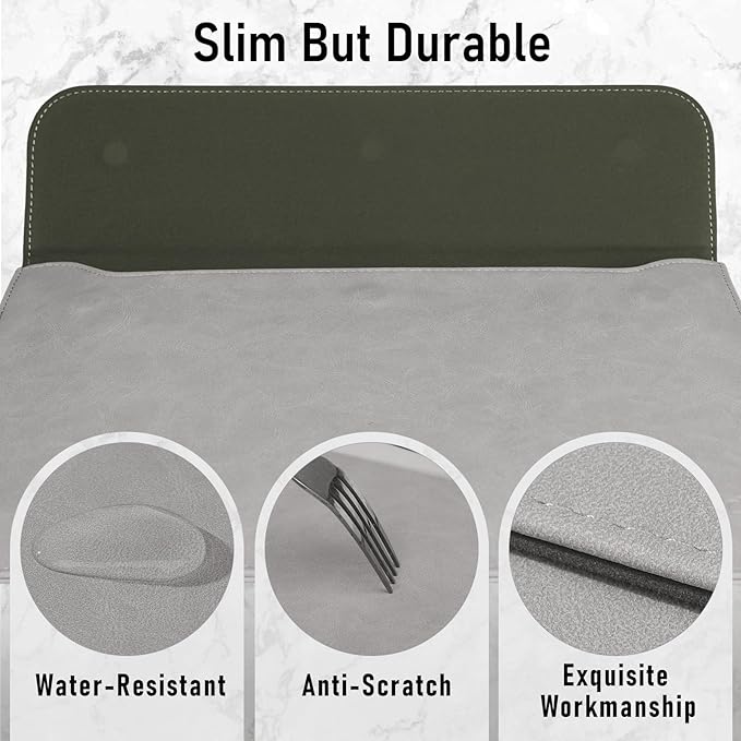 Allinside 13 Inch Laptop Sleeve Case for MacBook Air 13 2018-2025/MacBook Pro 13 2016-2022/Macbook Pro 14 2021-2024, Waterproof PU Leather Horizontal Envelope Protective Case Cover, Gray