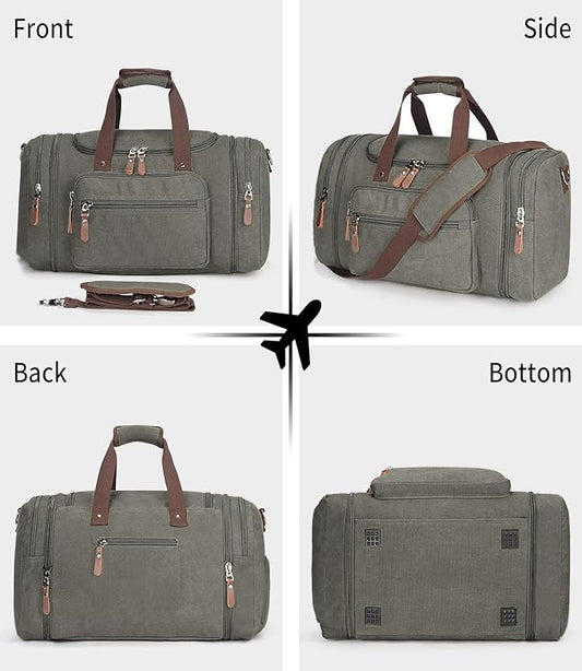 Sechunk Duffle Bag Canvas Large Outdoor Shoulder Bag Overnight Handbag Travel Tote Luggage Weekender Bag