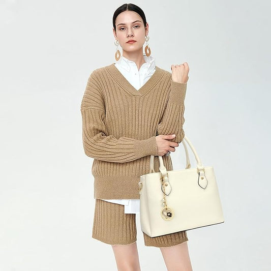 KKXIU Women Satchel Bags Handle Shoulder Handbags and Purses Pockets Zipper Leather Crossbody Bags