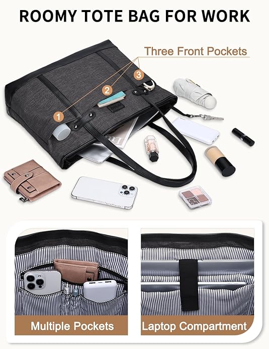 RAVUO Laptop Tote Bag for Women, Water Resistant 15.6 Inch Computer Handbag Purse Teacher Bag With Portable Small Pouch