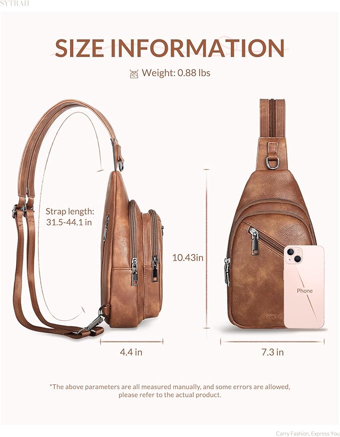 Sling Bag for Women, Crossbody Bags for Women Trendy Crossbody purse Vegan Leather Sling Backpack Chest Bag with Dual Purpose Strap, Mocha Brown