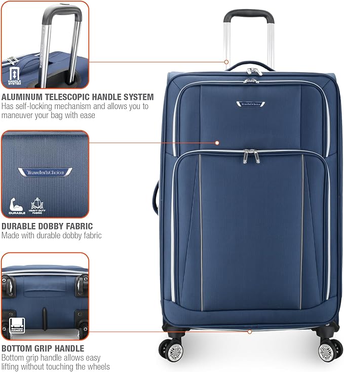 Traveler's Choice Lares Softside Expandable Luggage with Spinner Wheels, Navy, Checked 30-Inch
