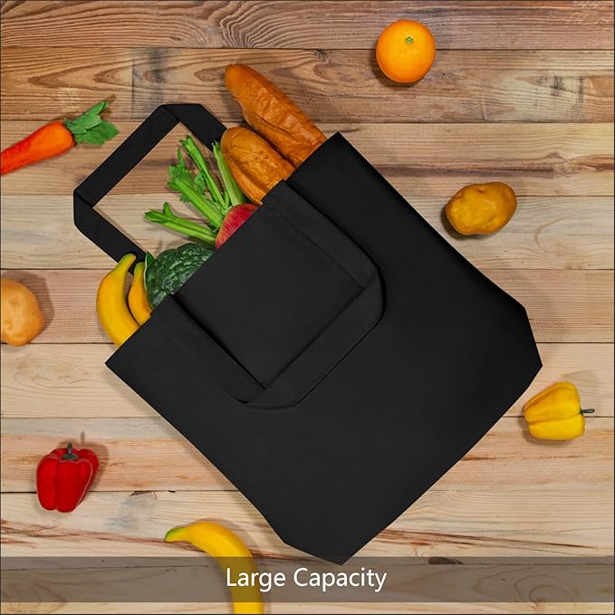 TOPDesign 12-Pack Super Strong Large 12oz Cotton Canvas Tote Bags, Reusable Grocery Shopping Cloth Bags, Fashionable Two-Tone Totes for Crafts, DIY Your Creative Designs