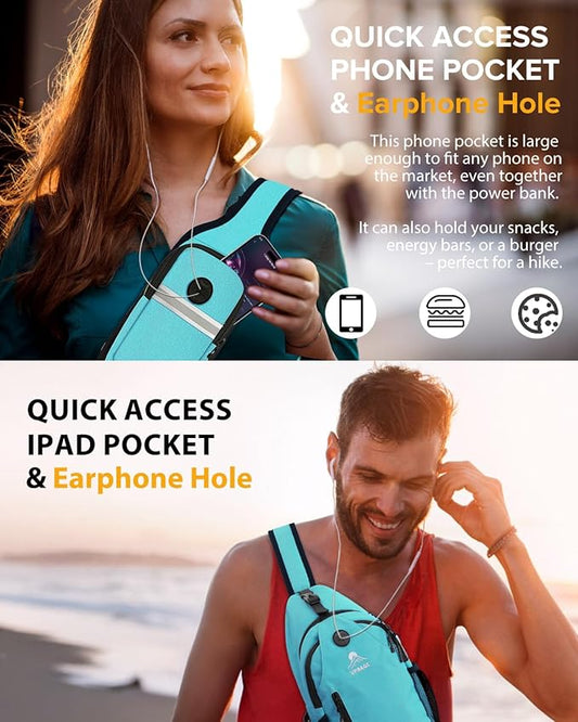 Sling Bag for Women, Crossbody Bag for Men, Cross Body Hiking Backpack, Travel Daypack, Chest Pack with Chest Phone Holder