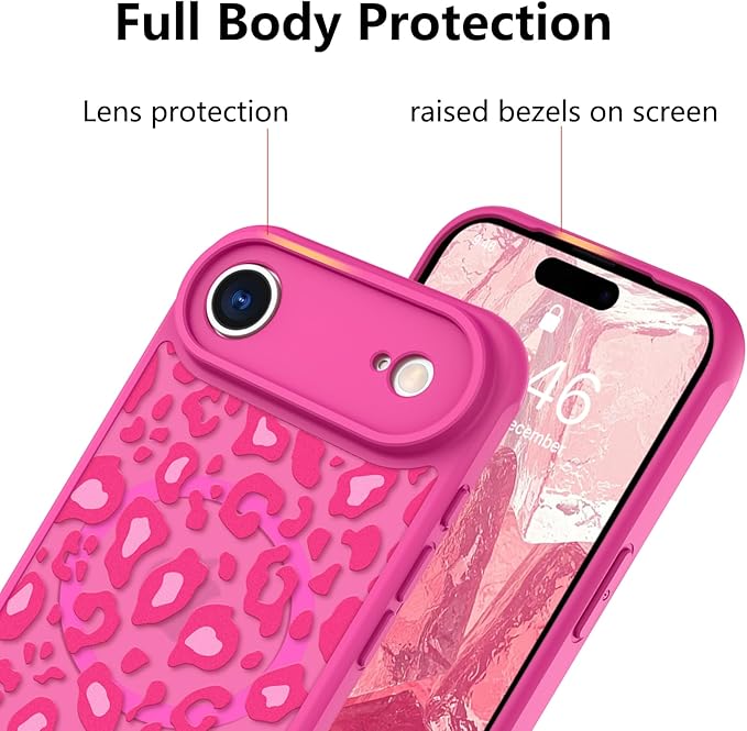 KANGHAR Case Compatible with iPhone Air Hot Pink Leopard Printed Pattern [Compatible with Magsafe] Cute Cheetah Protective Magnetic Case for Girls Women 6.5"