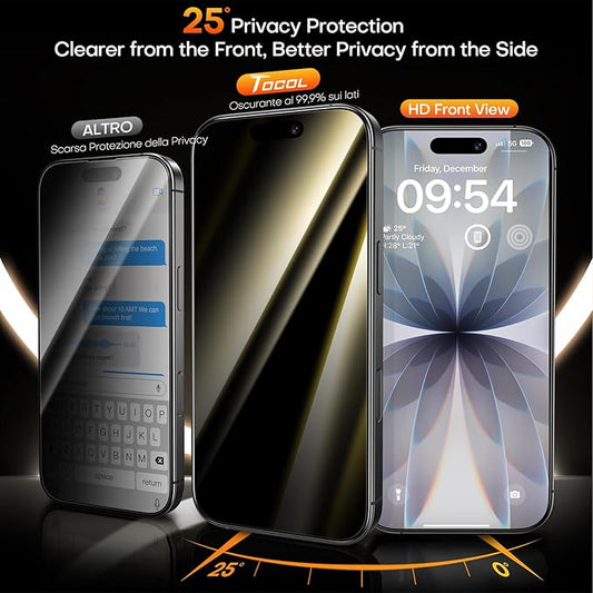 TOCOL Privacy Screen Protector for 17, 6.3 inch 9H Hardness Military Grade Shatterproof HD Tempered Glass for Full Coverage Easy Installation 2 Pack