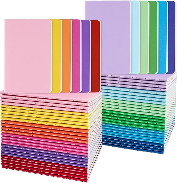 Oucaru 64PCS Mini Notebooks Bulk, 3.5" x 5.5", 12 Rainbow Color, 60 Pages Lined Paper Small Pocket Notebook Set, Mini Journal Memo Notepads for Kids, Students, Traveler, School Office Supplies