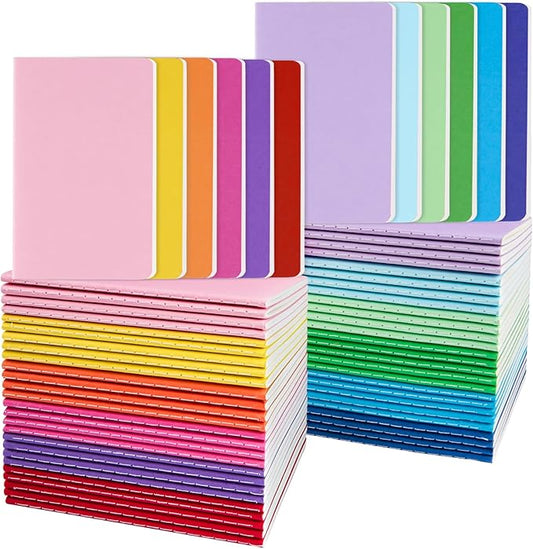 Oucaru 64PCS Mini Notebooks Bulk, 3.5" x 5.5", 12 Rainbow Color, 60 Pages Lined Paper Small Pocket Notebook Set, Mini Journal Memo Notepads for Kids, Students, Traveler, School Office Supplies