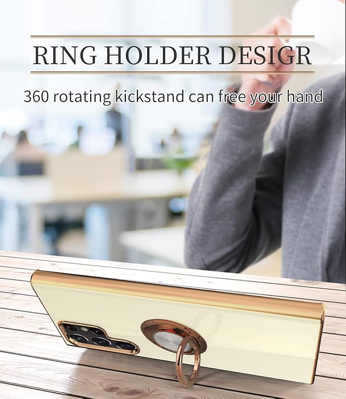 Tnarru Compatible for Samsung Galaxy S22 Ultra Case with Ring Holder Kickstand [with Magnetic] Soft TPU Shockproof Electroplated Protective Phone Case for Galaxy S22 Ultra 5G White