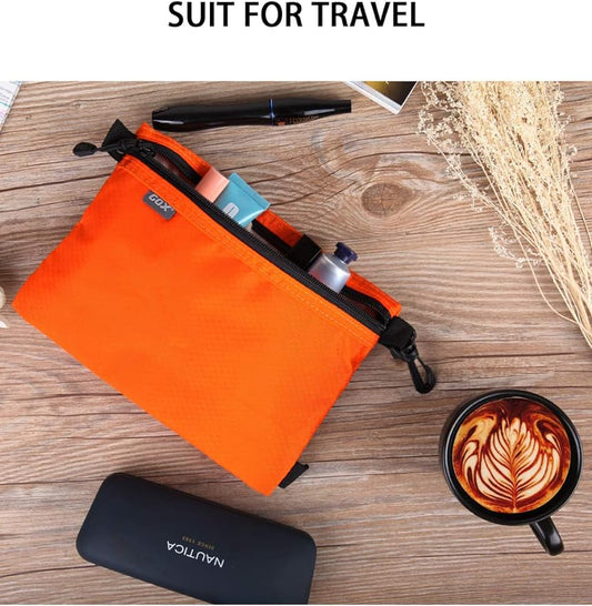 GOX Small Toiletry Bag for Men Bulk Cosmetic Bag Dopp Kit Carry On Zipper Pouch Organization Nylon Small Packing Sack Waterproof(Orange)