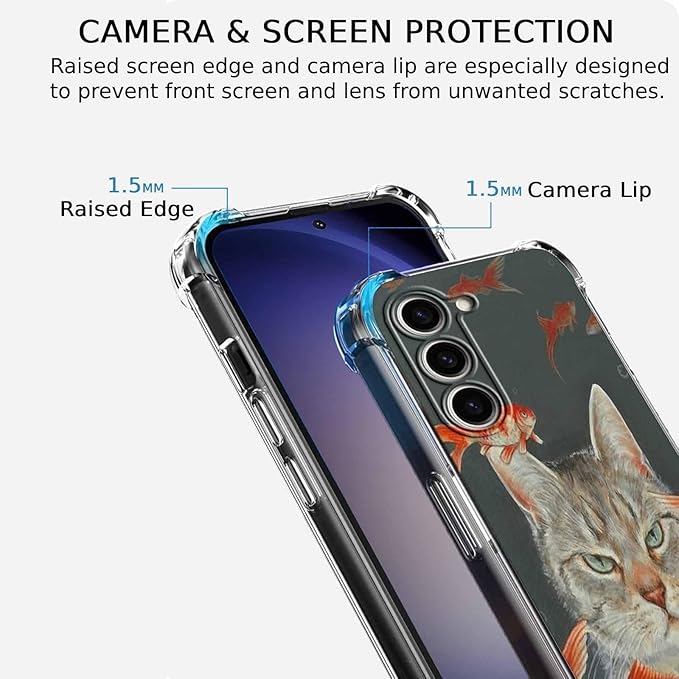 Case for Samsung Galaxy S23+ with Cool Cat Design,Cute Goldfish Pattern for Children,Clear Soft TPU Bumper Phone Cover,6.6"(Cat,S23P)