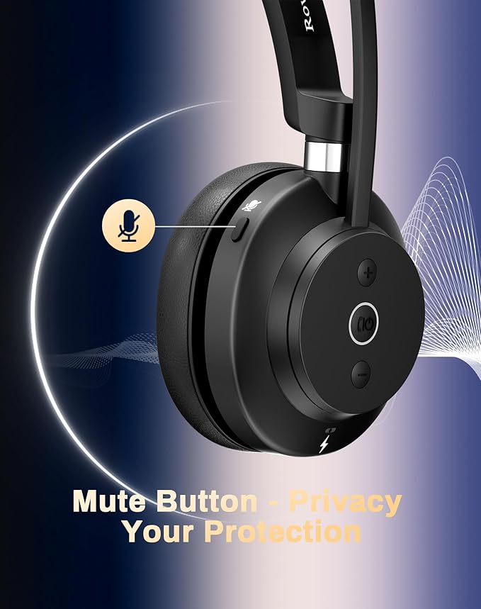 Wireless Headset with Mic for Work-Bluetooth Over Ear Headphones with Microphone,Noise Cancelling with Mute & USB Dongle for Computer/Phones/Remote Work/Call Center,Lightweight All Day Comfort
