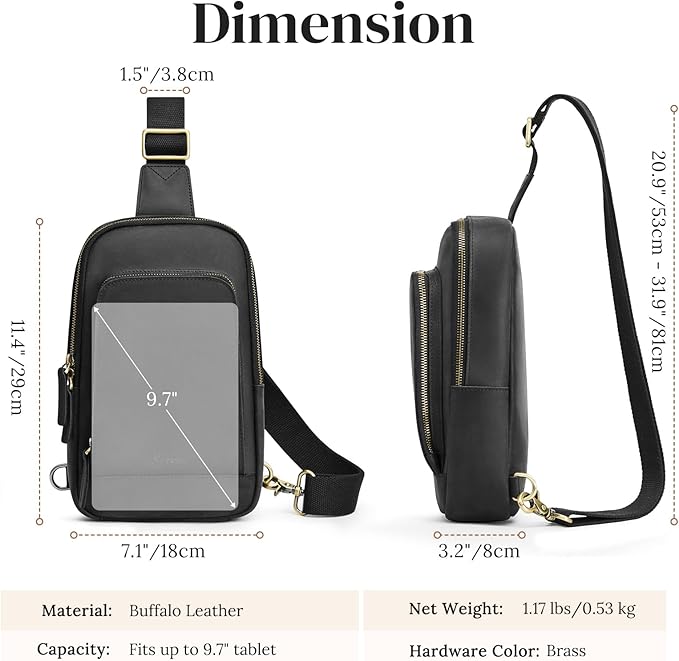 S-ZONE Sling Bag for Men Women RFID Blocking Top Grain Leather Crossbody Shoulder Bag Chest Hiking Daypack Travel