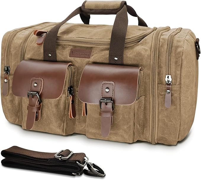 Wildroad Waxed Canvas Duffle Bag - 60L Waterproof Weekender Overnight Travel Bag