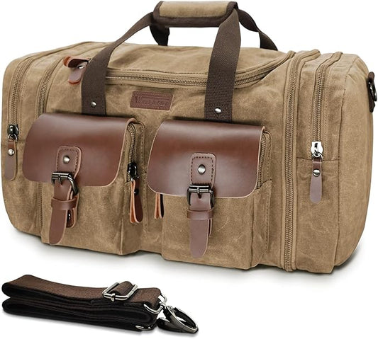 Wildroad Waxed Canvas Duffle Bag - 60L Waterproof Weekender Overnight Travel Bag