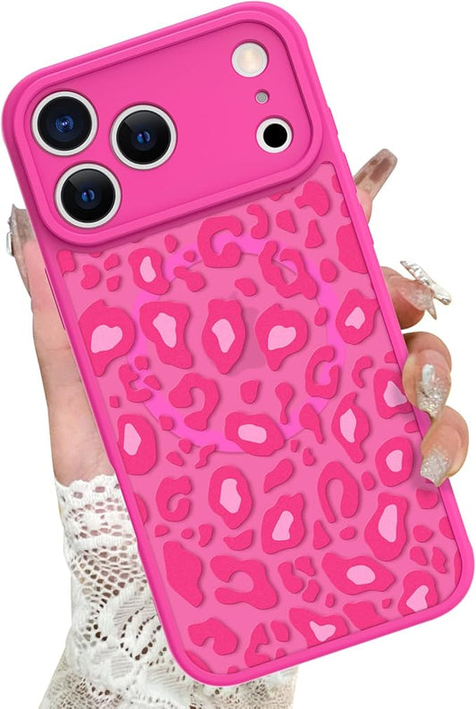 KANGHAR Case Compatible with iPhone 17 Pro Max Hot Pink Leopard Printed Pattern [Compatible with Magsafe] Cute Cheetah Protective Magnetic Case for Girls Women 6.9"