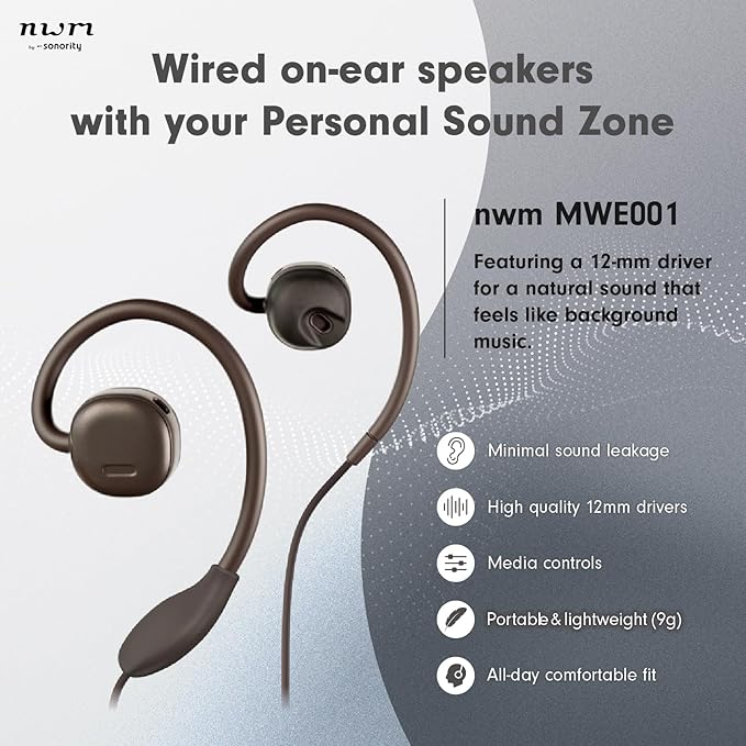 nwm NTT Sonority Wired On-Ear Speakers (Earbuds) with PSZ Technology MWE001 Dark Brown