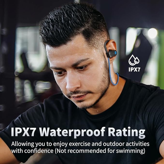 JOYWISE Wireless Headphones Bluetooth 5.3 Headphones with 16 Hours Playtime, Over-Ear Stereo Bass Earphones with Earhooks Headset, Sports Earbuds with Storage Bag for Running, Blue