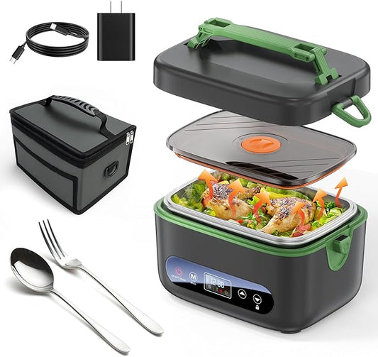 Cordless Electric Lunch Box for Adults：20000mAh Rechargeable Heated Lunch Box with Self Heating & 1.2L Portable Food Warmer for Work Travel Car