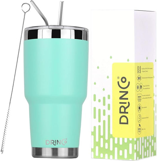 Drinco - 30 oz Stainless Steel Tumbler | Double Walled Vacuum Insulated Mug With Lid, 2 Straws, For Hot & Cold Drinks (30oz Teal, 30oz)