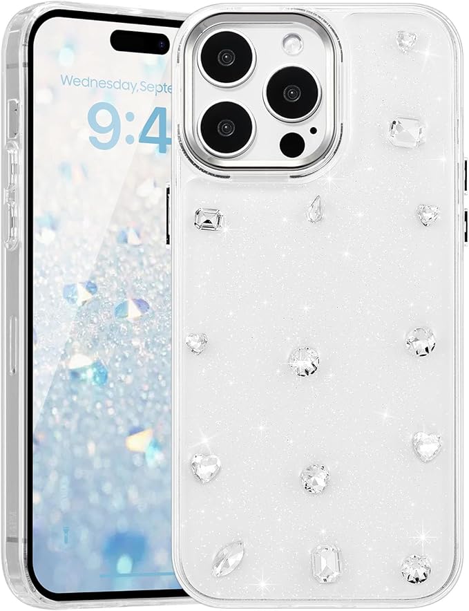 EYZUTAK Case for iPhone 13 Pro Max, Bling Glitter 3D Diamond Phone Case Cute Sparkly Crystal Clear Aesthetic Design Case Slim Soft Durable TPU Transparent Protective Cover for Women Girls - Crystal