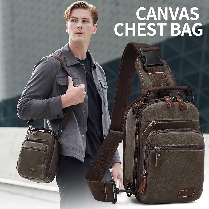 Nerlion Sling Bag for Men Waxed Canvas Crossbody Bag Chest Bag Water Resistant Shoulder Bag Casual Daypack