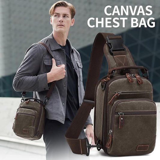 Nerlion Sling Bag for Men Waxed Canvas Crossbody Bag Chest Bag Water Resistant Shoulder Bag Casual Daypack