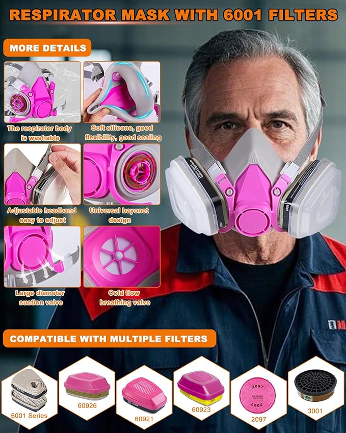 Respirator Mask with Filters, Gas Masks Survival Nuclear and Chemical, for Organic Vapor, Spray Painting, Resin