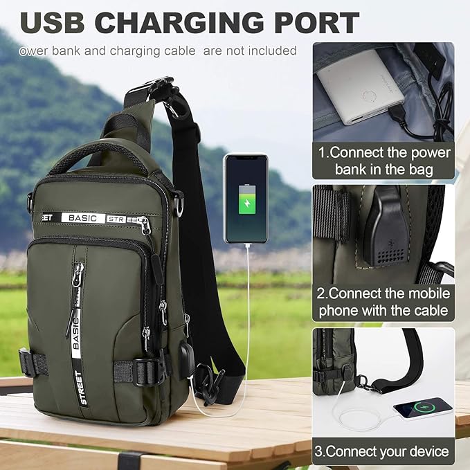 Crossbody Sling Backpacks Sling Bag for Men Women, Small Shoulder Backpack Motorcycle Chest Bags One Strap Backpack, Mini Chest Daypack for Casual Travel Hiking Gym Outdoor Sports Green