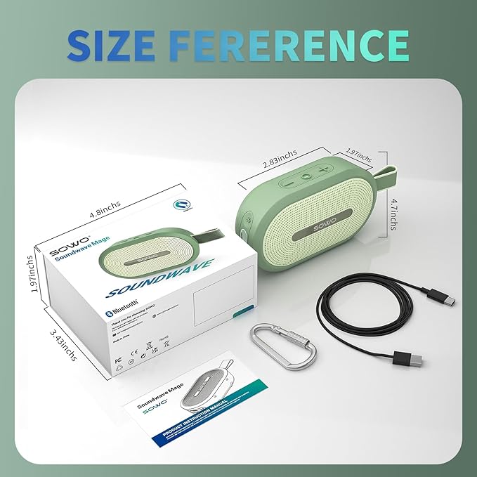 SOWO Wireless Portable Small Speaker, Ultra Magnetic Bluetooth Speaker for Golf Cart, Coverless IP67 Waterproof, 24 H Playtime, Pro Sound, Clip Hanging Design for Outdoor, Indoor - Green