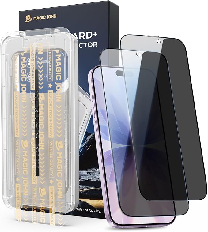 MAGIC JOHN 3rd Gen Upgraded for iPhone 17 Privacy Screen Protector 6.3 Inch,25°Anti-Spy Screen,Shockproof Tempered Glass,Auto Dust-Removal,Bubble Free,Easy Installation,2 Pack