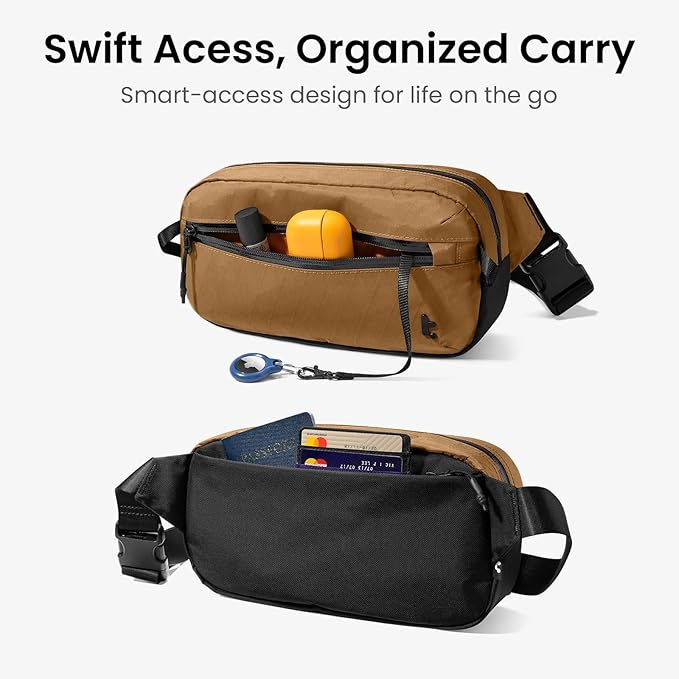 tomtoc 3.5L X-Pac Sling Bag with RFID Blocking, Crossbody Bag Minimalist Chest Shoulder Pack for Men/Women, Water-resistant Lightweight Casual Funny Pack for Travel/Daily Commute