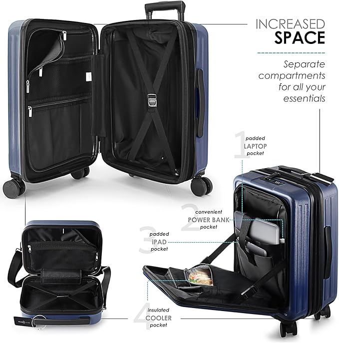 Hard Shell Luggage Sets with Spinner Wheels 4 Piece, Expandable Large Suitcases with TSA Lock, Travel Large Suitcase Set, Navy Luggage Set