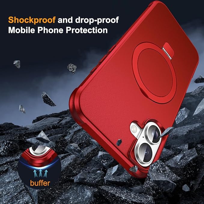 Compatible with iPhone 17 Case with Invisible Magnetic O-Ring Stand Military-Grade Phone Case for iPhone 17 6.3" [Compatible with Mag-Safe][Great Grip Feeling], Red