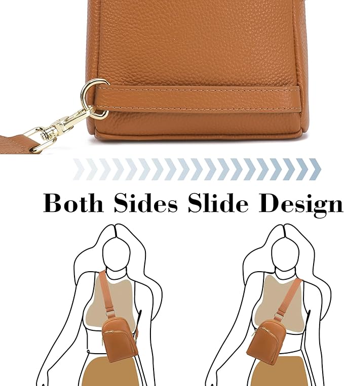 INICAT RFID Blocking Sling Bag Leather Crossbody Bags for Women Fanny Pack Cross Body for Woman Chest Bag for Travel 1.9L