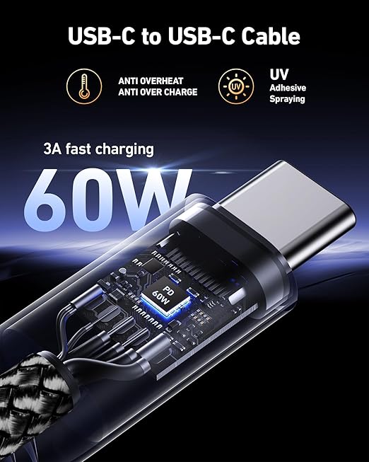 USB C to C Cable 60W [2Pack 6FT], USB Type C Fast Charging Cable for Car Durable Braided iPhone USB C Charger Cable USBC to USBC Cord for iPhone 17/16/15/Pro Max, Samsung Galaxy S23 and More-Black