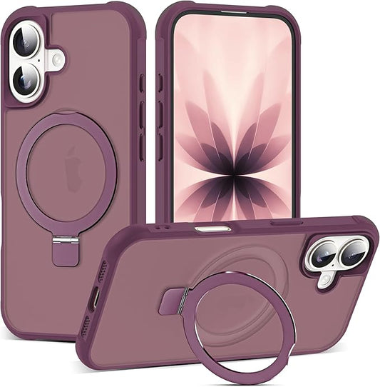 Compatible with iPhone 17 Case with Invisible Magnetic O-Ring Stand Military-Grade Translucent Phone Case for iPhone 17 6.3" [Compatible with Mag-Safe][Great Grip Feeling], Wine Red