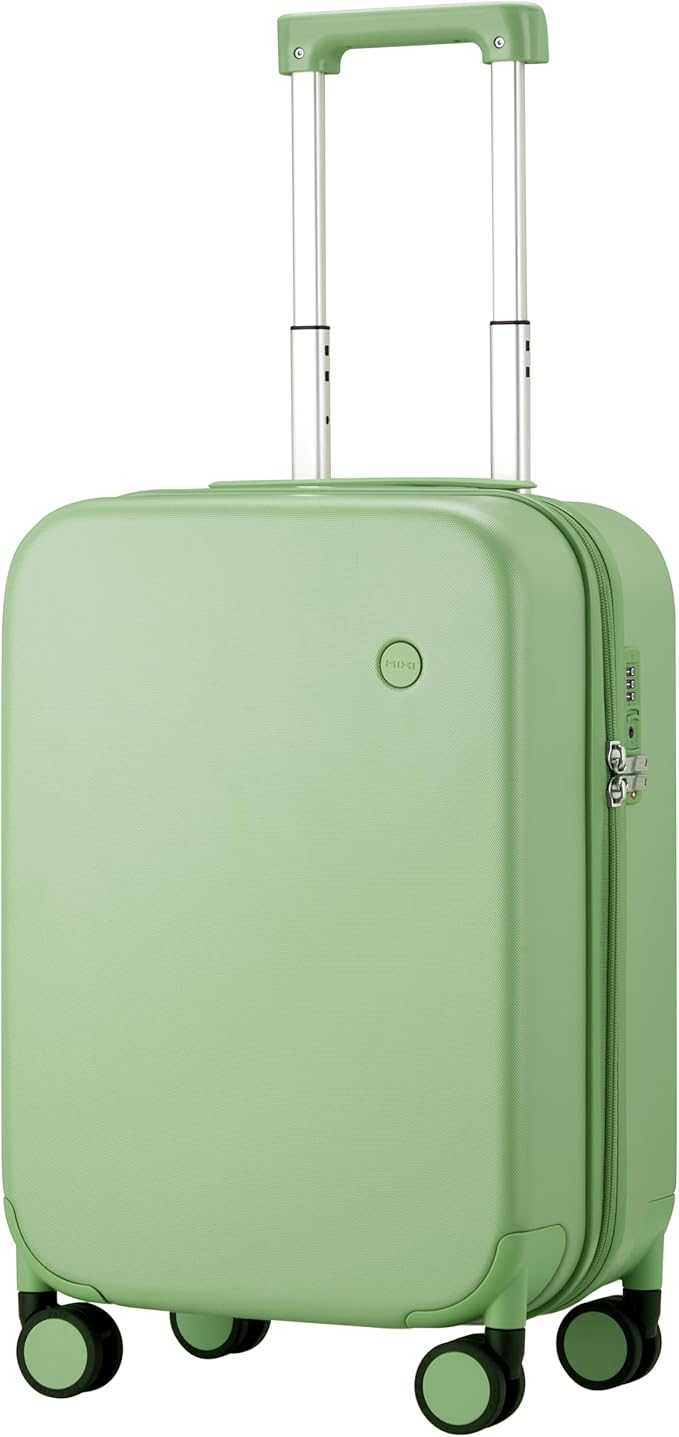 mixi Upgrade Carry on Luggage Suitcases with Spinner Wheels, Hardside Rolling Suitcase PC with TSA Lock Lightweight Travel Case 20in Carry-On, Fine Grid Avocado Green