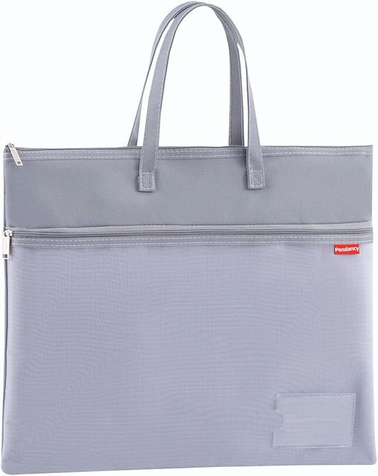 Pendancy Mesh Zipper Pouch A4 Size, Large Double Pocket Waterproof File Bag with Handle, 11x13.8 in Foldable Document Storage for Puzzle Project/Cross Stitch/Travel/Office（Advanced Gray）