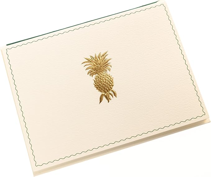Graphique Pineapple Designer Cards Luxe Collection, Gold Foil Embossed Stationary Boxed Set, 10 Blank Cards with 11 Envelopes, All Occasion Greetings, 5.25" x 3.8"