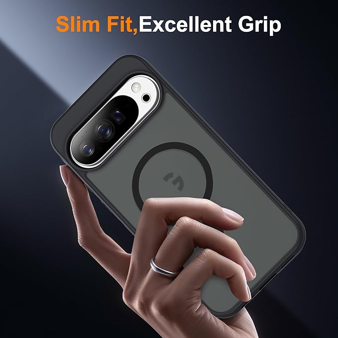 Compatible with Google Pixel 10 Case & Google Pixel 10 Pro Case with Magnetic [Compatible with Mag-Safe] Slim Translucent Matte Phone Cases with Anti-Fingerprint Tech, Black