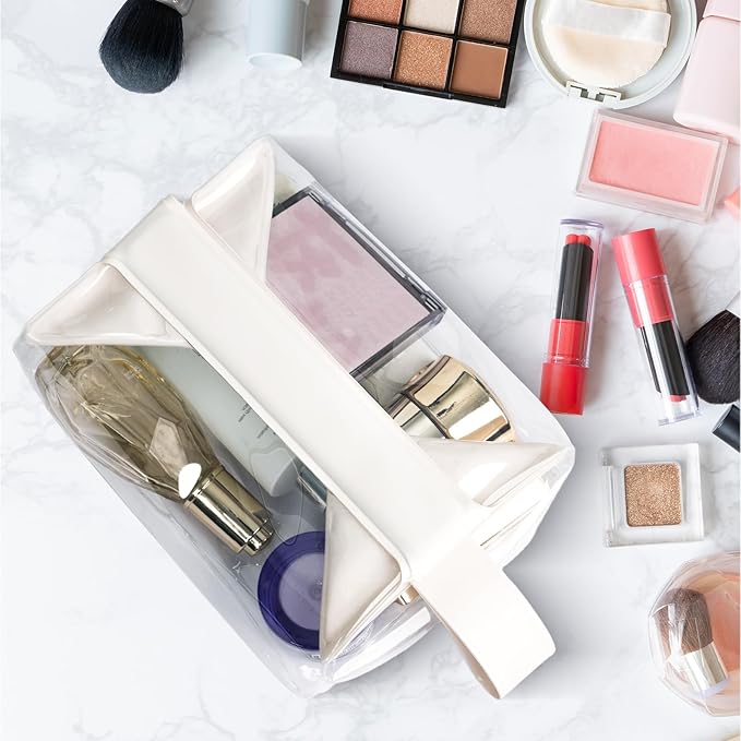 RAWILL 2PC Clear Toiletry Bag with Magnetic Closure, Toiletry Bags for Traveling Women,Small Makeup Pouch for Airplane, Vacation, Camping