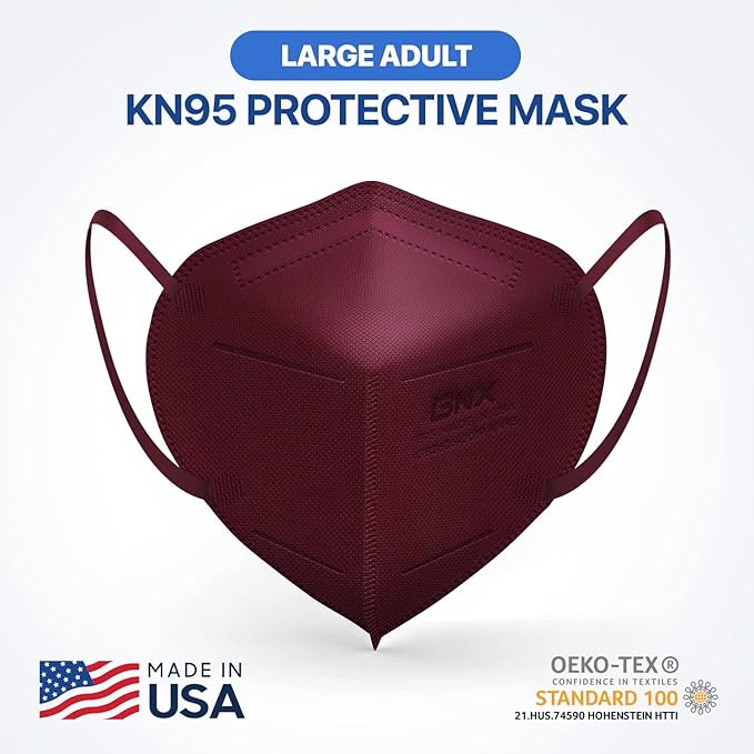 BNX KN95 Face Masks Made in USA (Adult Large, Adult Medium, Kids Small) (Earloop) (Model: E95/E95M/E95S)