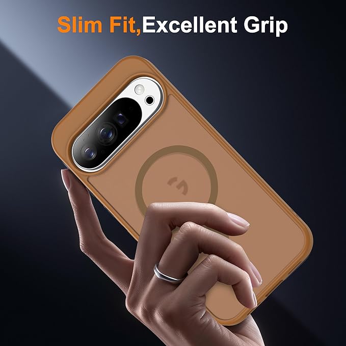 Compatible with Google Pixel 10 Case & Google Pixel 10 Pro Case with Magnetic [Compatible with Mag-Safe] Slim Translucent Matte Phone Cases with Anti-Fingerprint Tech, Brown