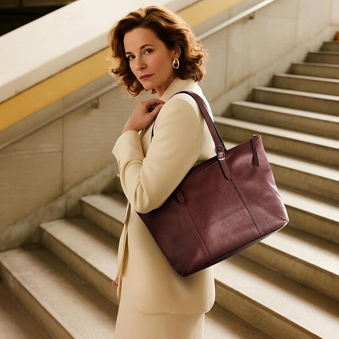 befen Genuine Leather Tote Bag for Women Large Work Tote Purse with Zipper Leather Shoulder Handbags with Adjustable Strap