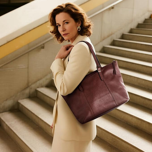 befen Genuine Leather Tote Bag for Women Large Work Tote Purse with Zipper Leather Shoulder Handbags with Adjustable Strap